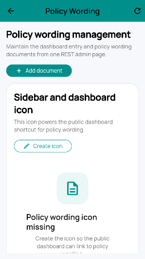 Policy wording management with dashboard icon control