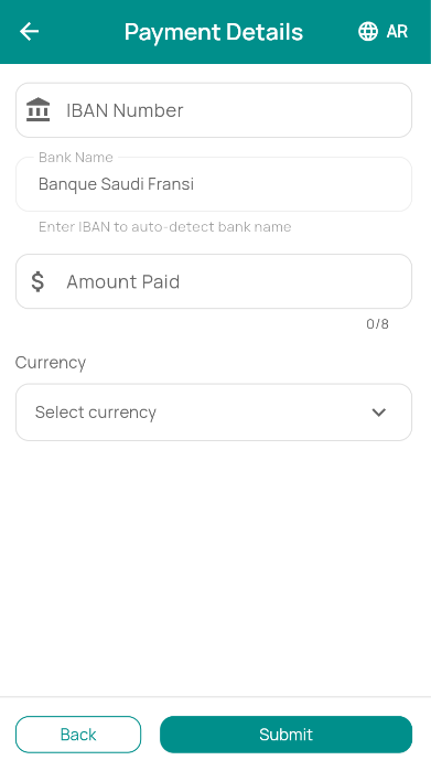 Reimbursement payment details with IBAN and amount